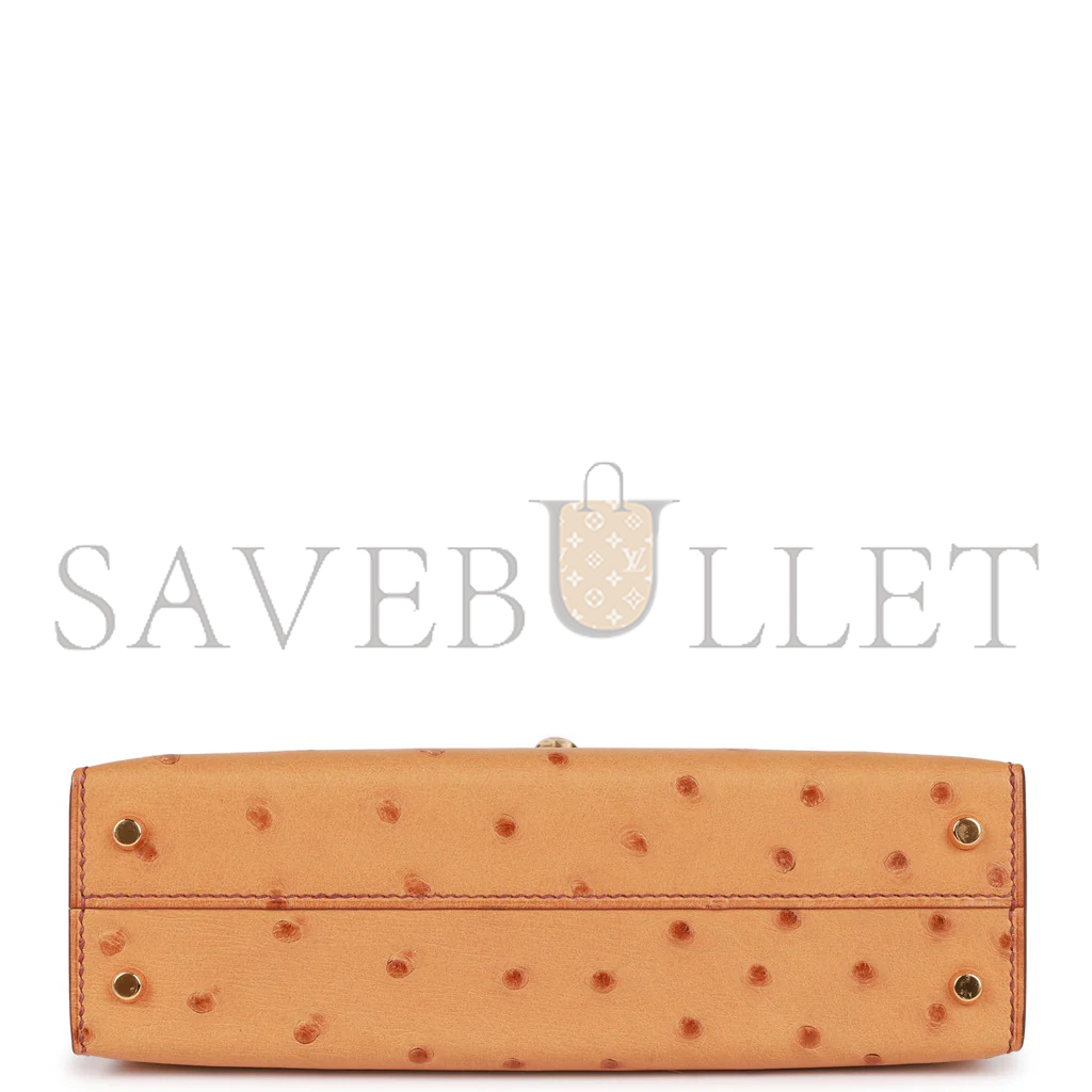 HERMÈS MASTER MINI KELLY II GOLD OSTRICH GOLD HARDWARE (19*12*5.5cm)